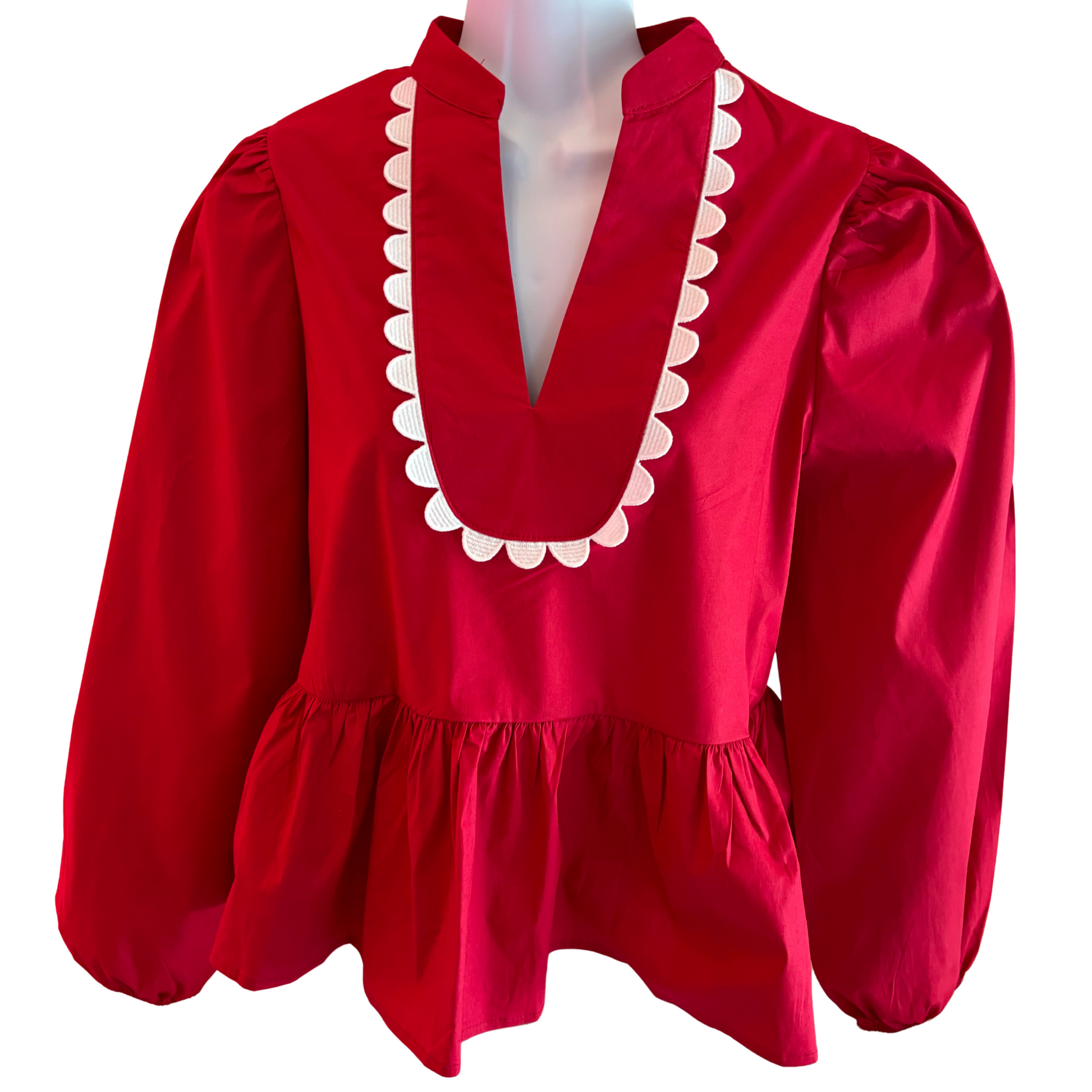 Blouse with White Detail in Crimson - Fairely Fancy