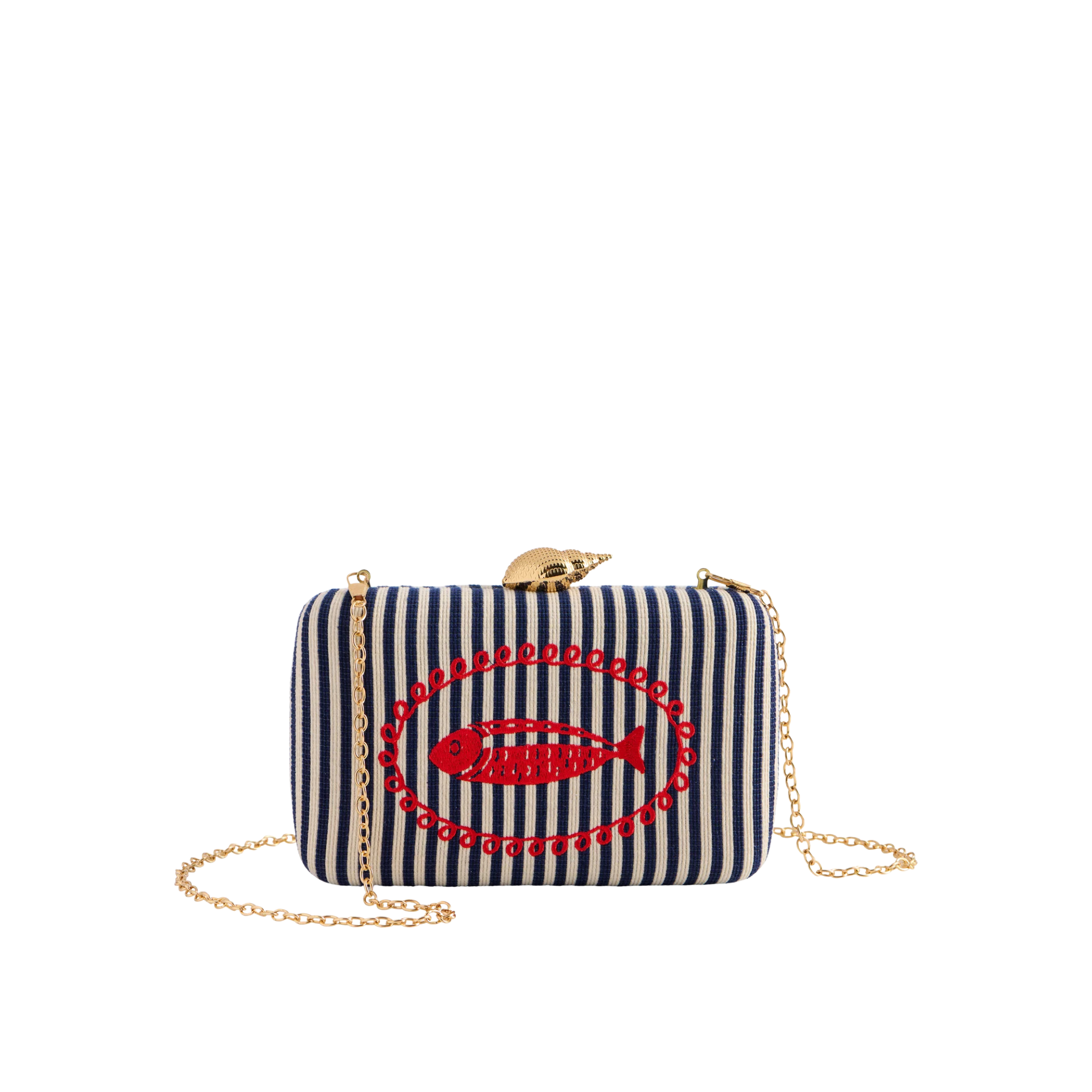 Marina Minaudière in Navy Front View with Chain 