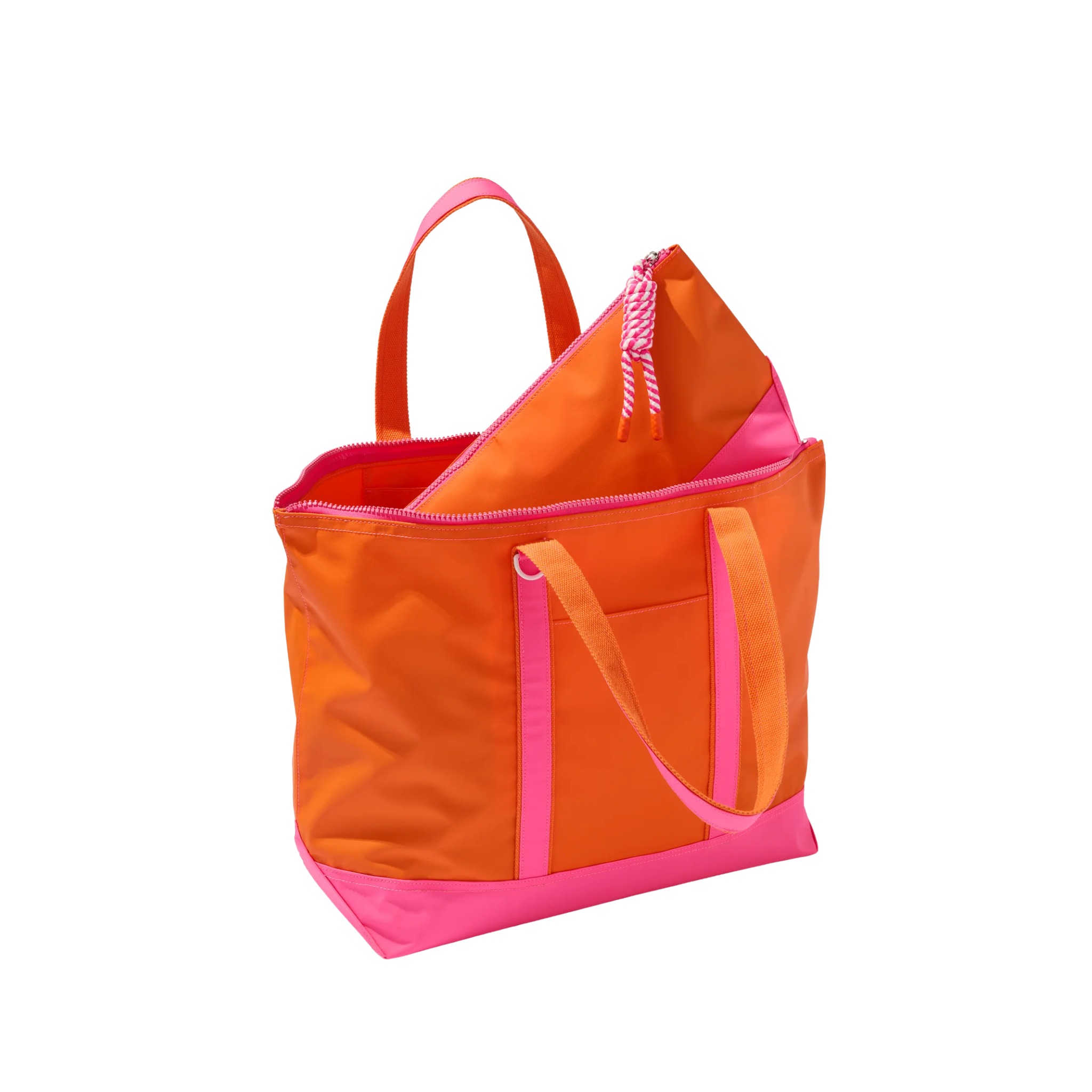 Port Water Resistant Tote in Orange Side Open View with Pouch 