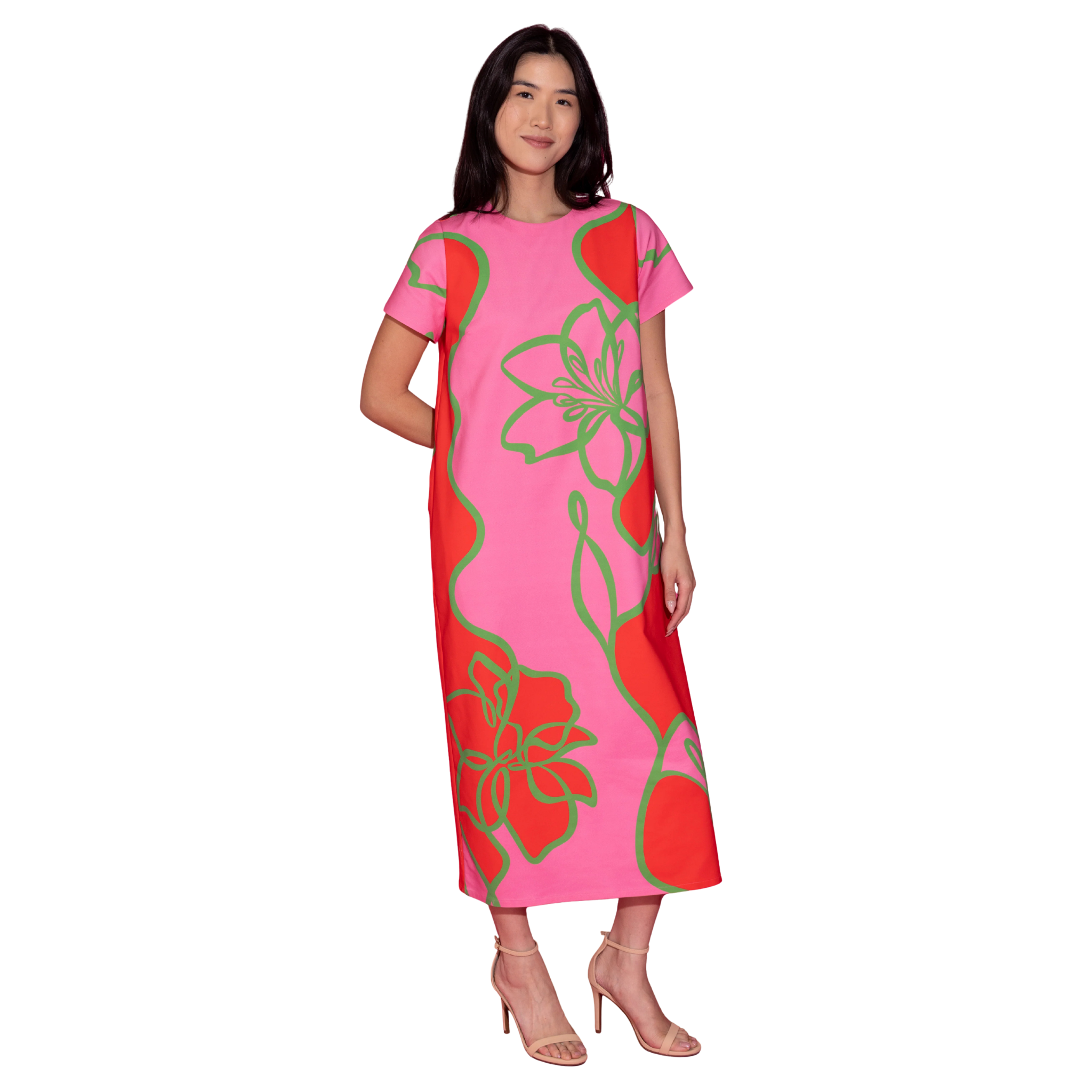 Elliot Dress in Fuchsia Outline Front View with Model 