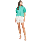 V-Neck Woven Top in Spearmint - Fairley Fancy