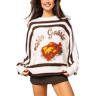 White & Brown Stripe Gobble Long Sleeve Sweater-Fairley Fancy