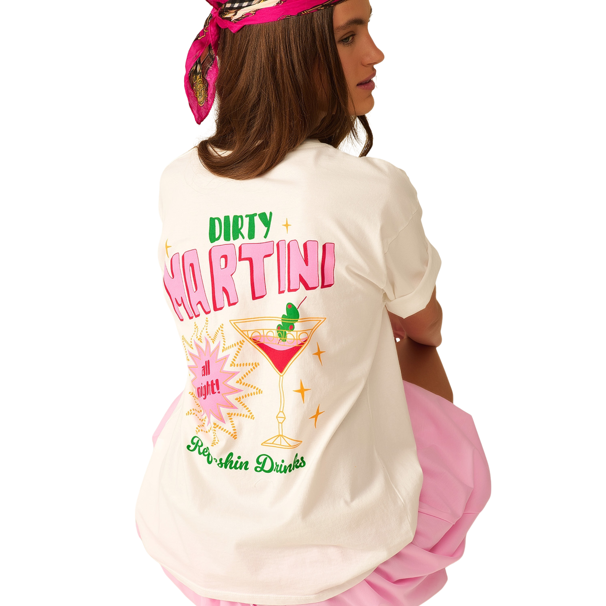 White T-Shirt with Martini Graphic Logo-Fairley Fancy