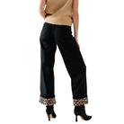 Wide Leg Black Pants with Leopard Print Cuffs-Fairley Fancy