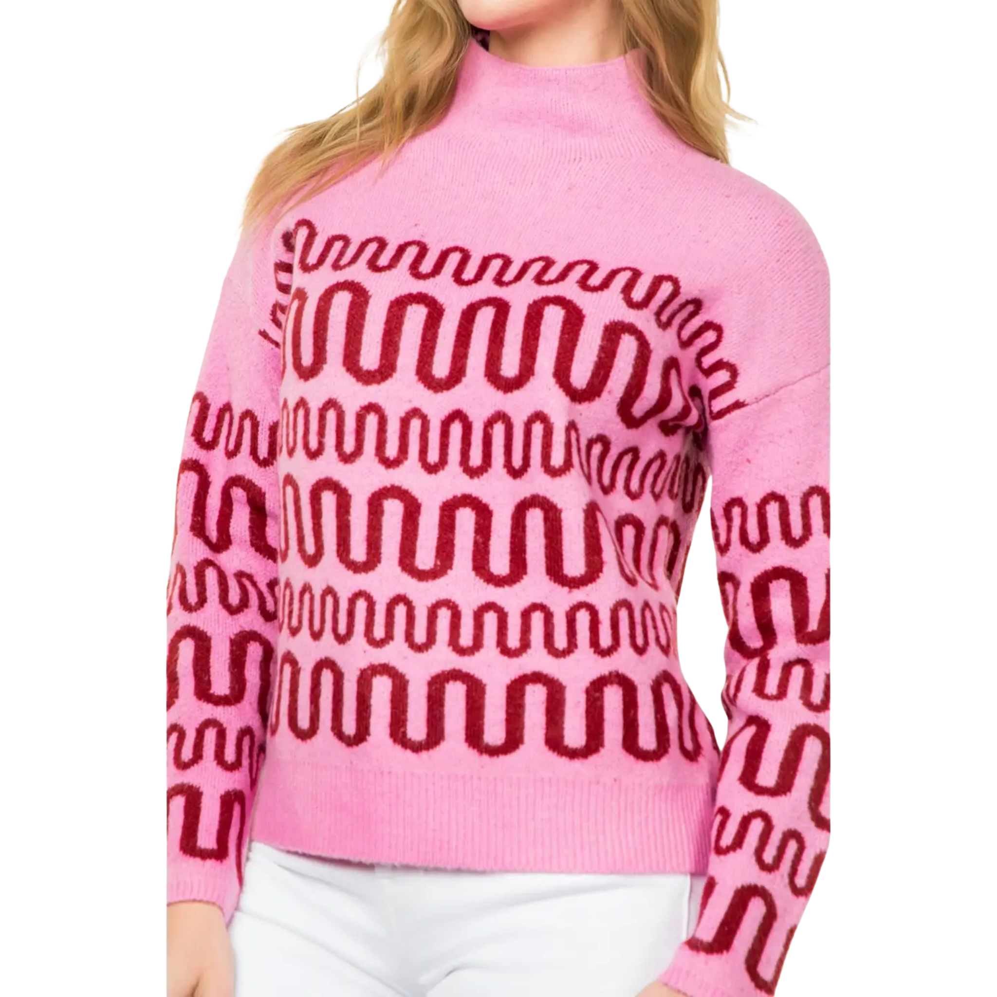 Zig Zag Knit Sweater in Pink-Fairley Fancy