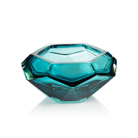 La Bohème Handmade Polished Cut Sea Blue Glass Bowl - fairley fancy