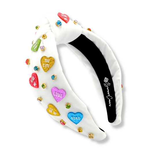 Adult Size White Headband with Multi Color Candy Hearts - Fairley Fancy 