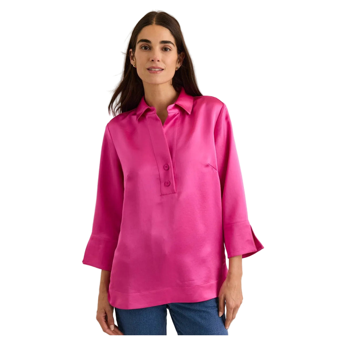 Aileen 3/4 Sleeve Liquid Satin Top in Magenta - Fairley Fancy