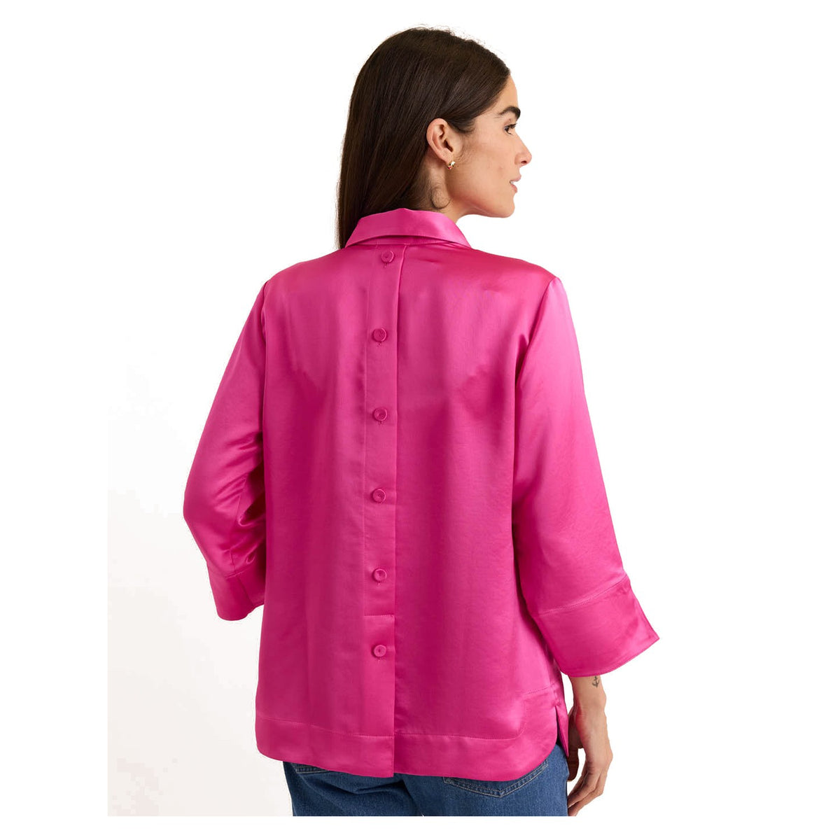 Aileen 3/4 Sleeve Liquid Satin Top in Magenta - Fairley Fancy