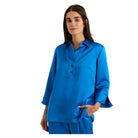 Aileen 3/4 Sleeve Liquid Satin Top in Ocean Blue - Fairley Fancy