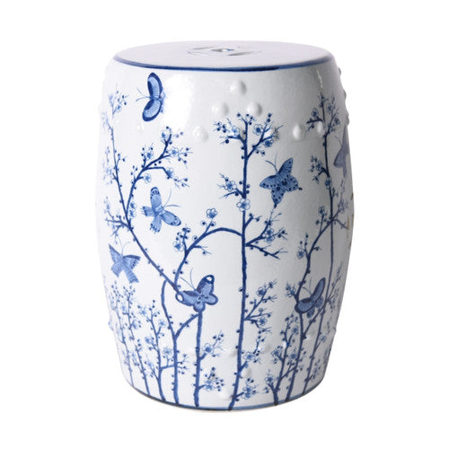 Blue And White Butterfly Plum Porcelain Garden Stool - Fairley Fancy