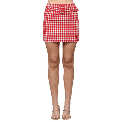 Belted Tweed Skirt in Red - Fairley Fancy 