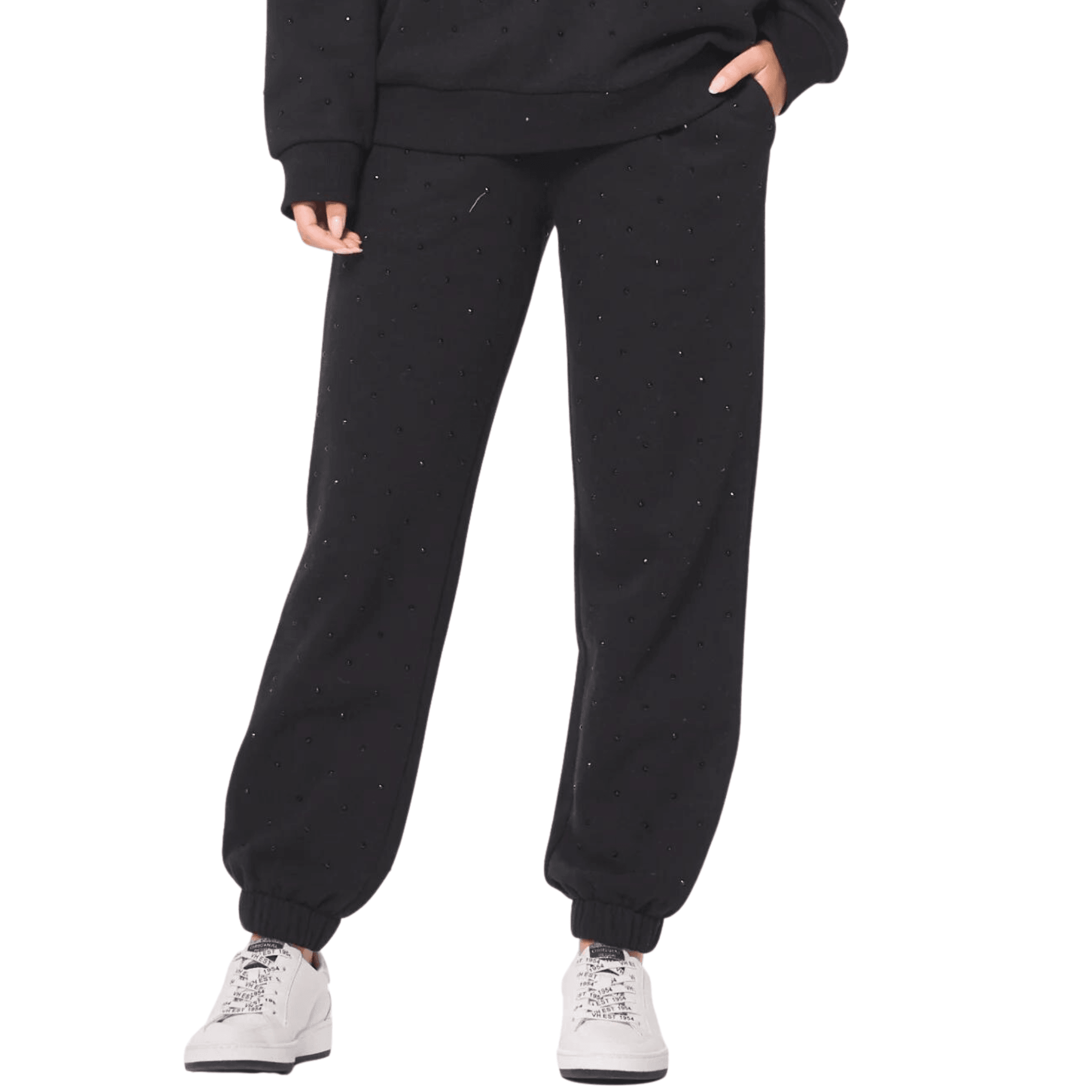 Black Fleece Jogger With Rhinestones - Fairley Fancy 