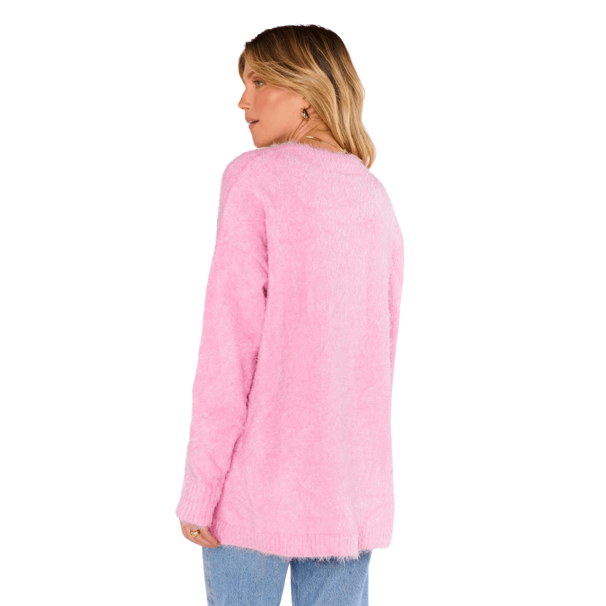 Bonfire Sweater Pink Fuzzy Knit - Fairley Fancy 