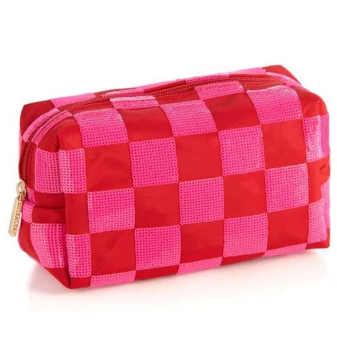 Cara Check Cosmetic Pouch in Red - Fairley Fancy 