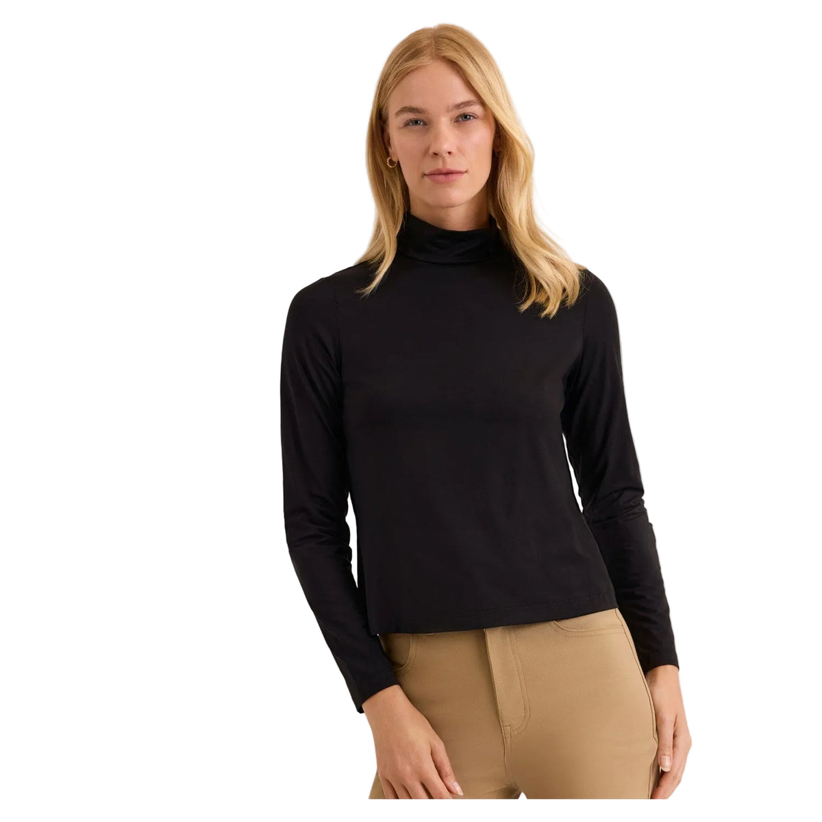 Carolina Long Sleeve Mock Neck Tee in Black - Fairley Fancy