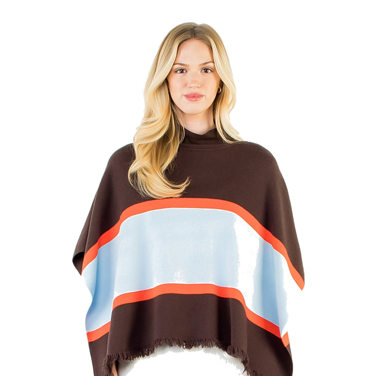 Colorblocked Poncho in Brown - Fairley Fancy