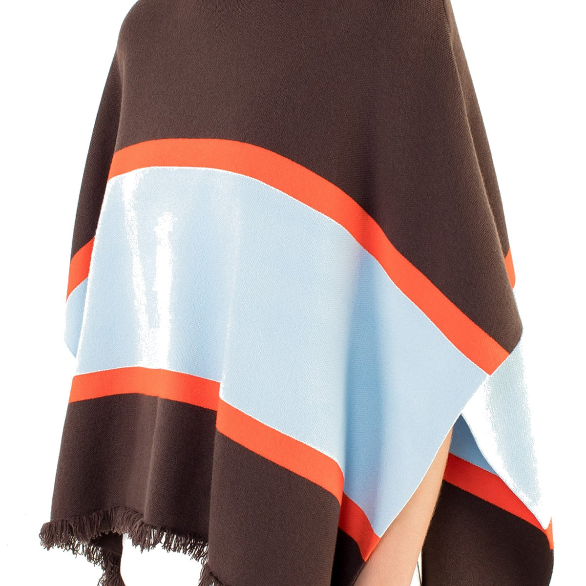 Colorblocked Poncho in Brown - Fairley Fancy