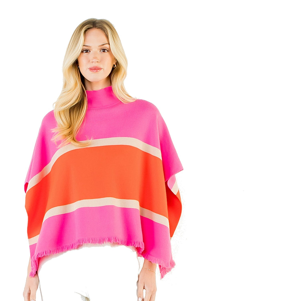 Colorblocked Poncho in Pink - Fairley Fancy
