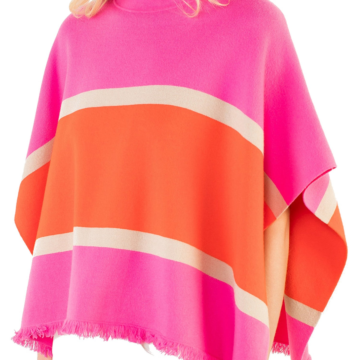 Colorblocked Poncho in Pink - Fairley Fancy