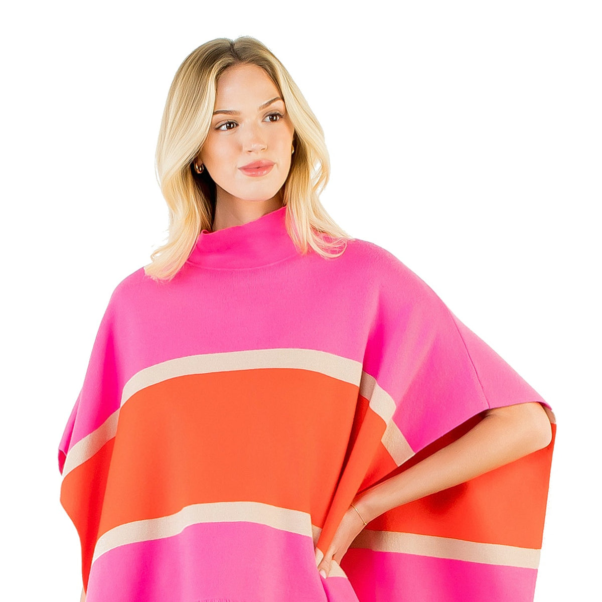 Colorblocked Poncho in Pink - Fairley Fancy