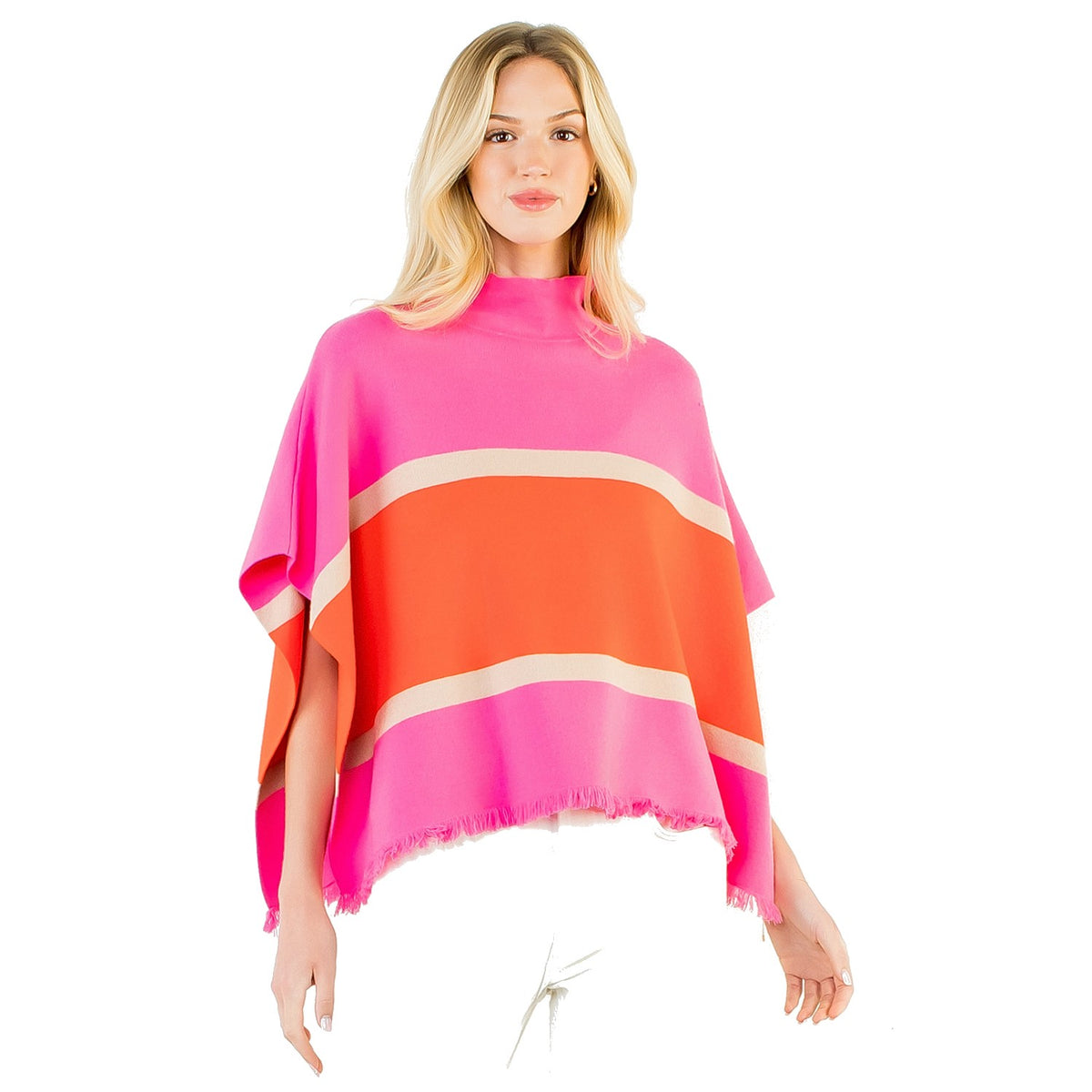 Colorblocked Poncho in Pink - Fairley Fancy