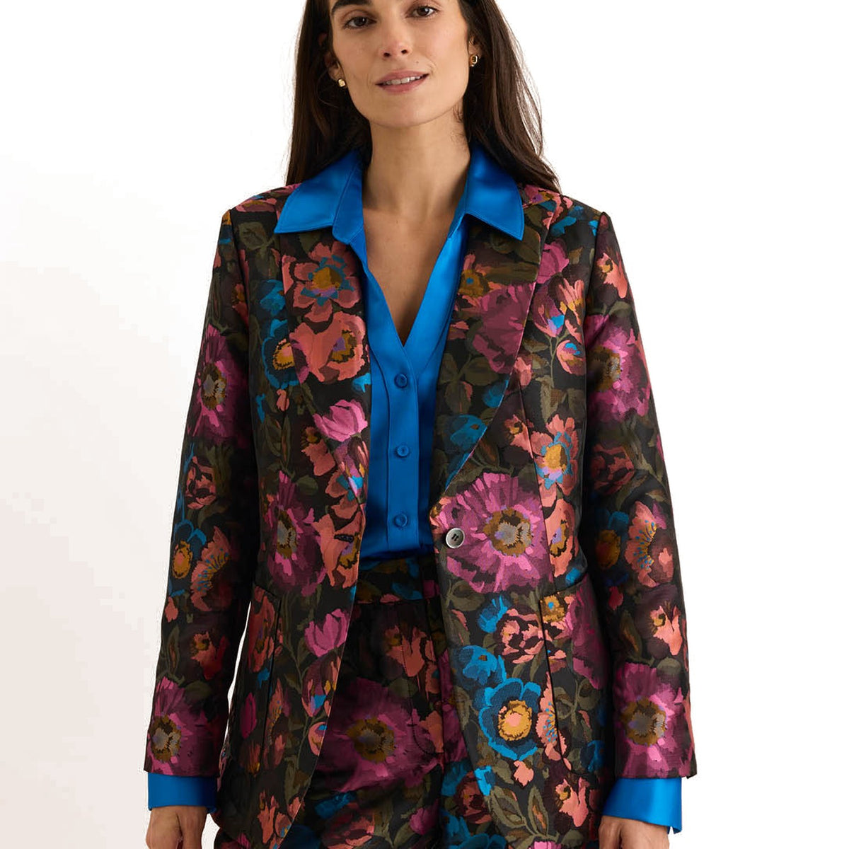 Corinne Long Sleeve Floral Bouquet Jacquard Jacket - Fairley Fancy