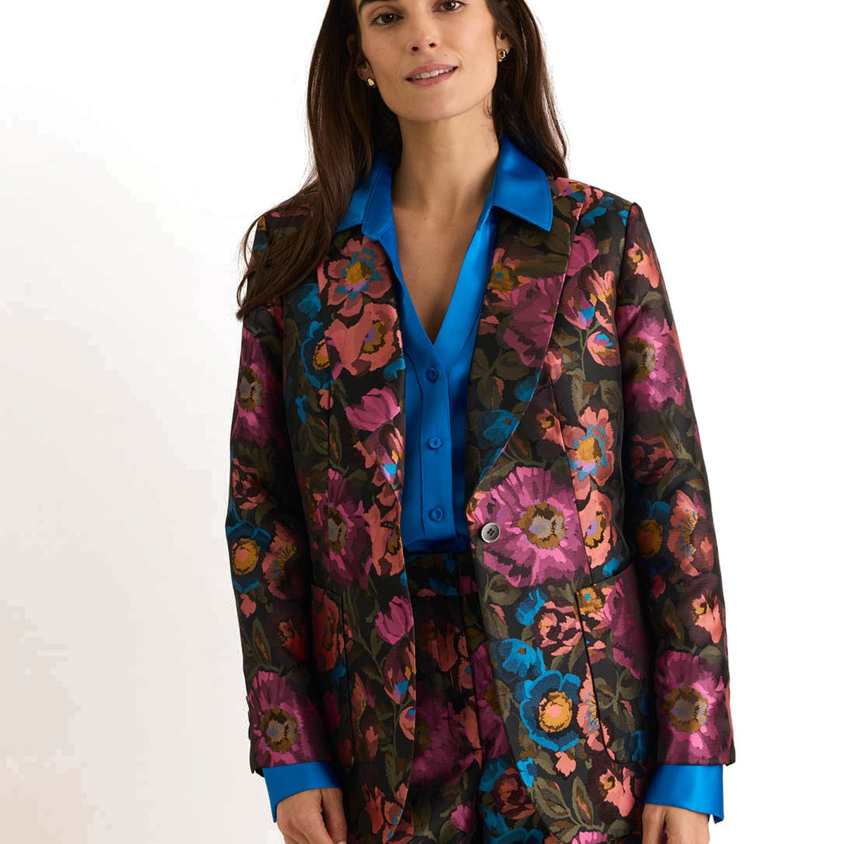Corinne Long Sleeve Floral Bouquet Jacquard Jacket - Fairley Fancy