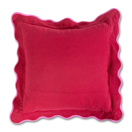 Darcy Linen Pillow in Wine and Neon Pink with Insert - Fairley Fancy 