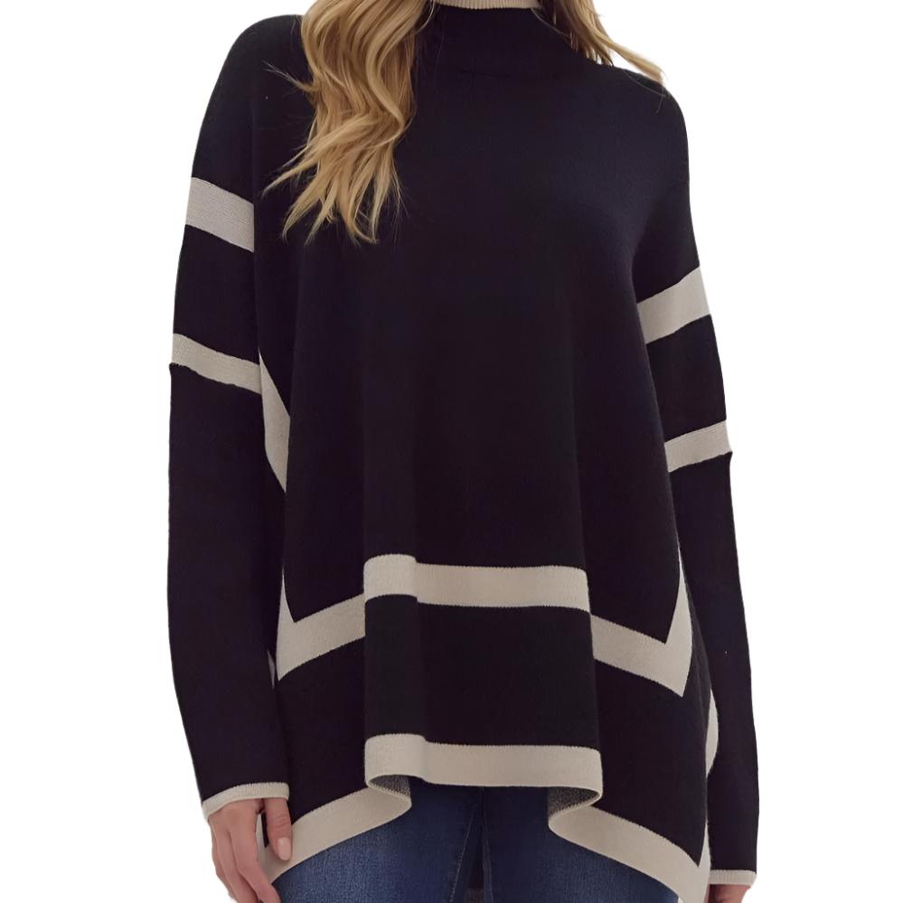 Two Tone Long Sleeve Mock Neck Top - Fairley Fancy