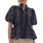 Floral Print Short Puff Sleeve Button Up Top - Fairley Fancy