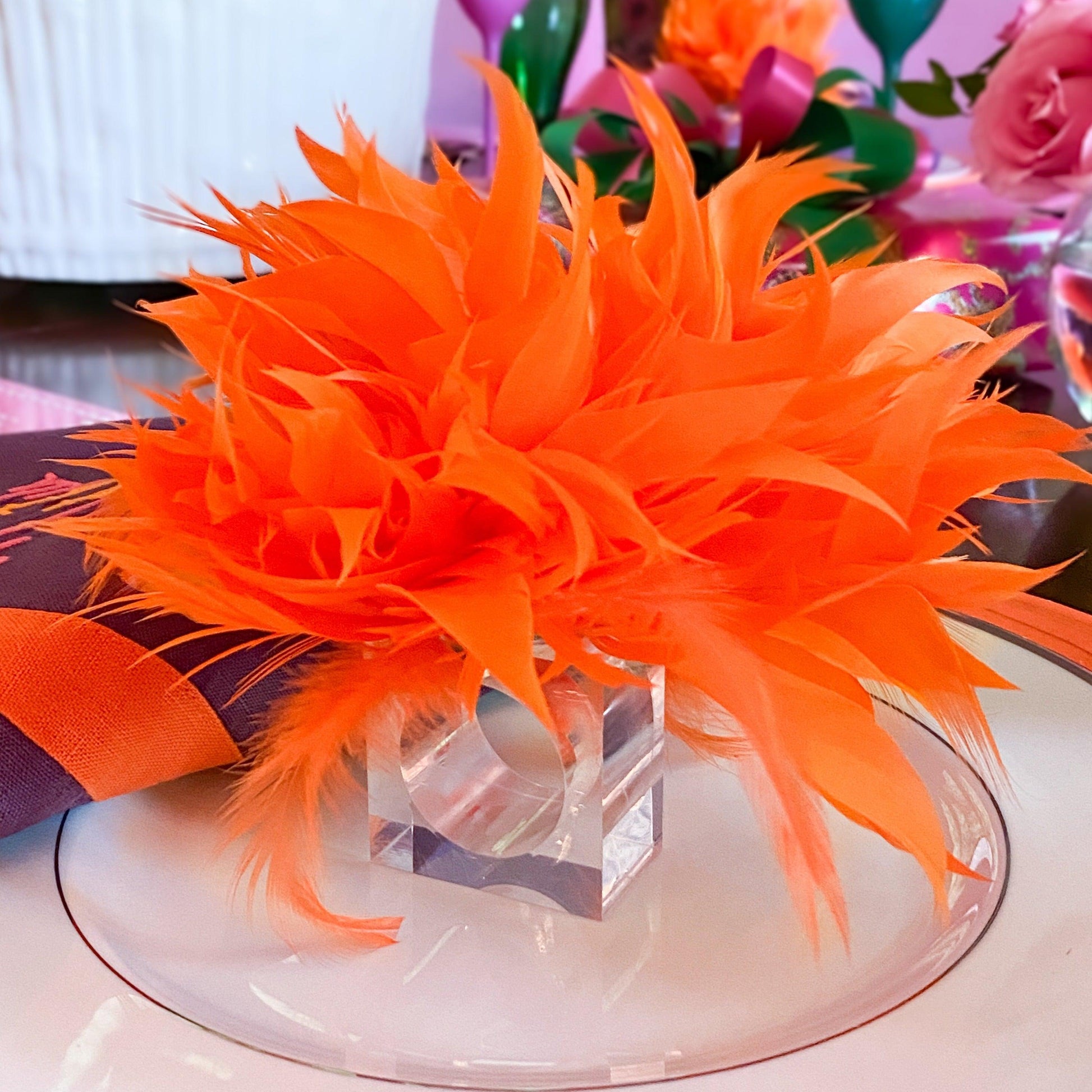 Feathers Napkin Ring in Orange, Set of 4 - Fairley Fancy 