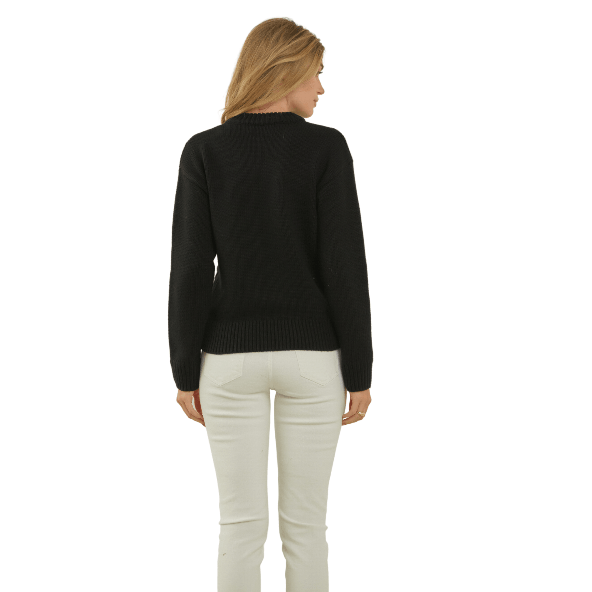 Heart Pom Sweater in Black and Ivory - Fairley Fancy 