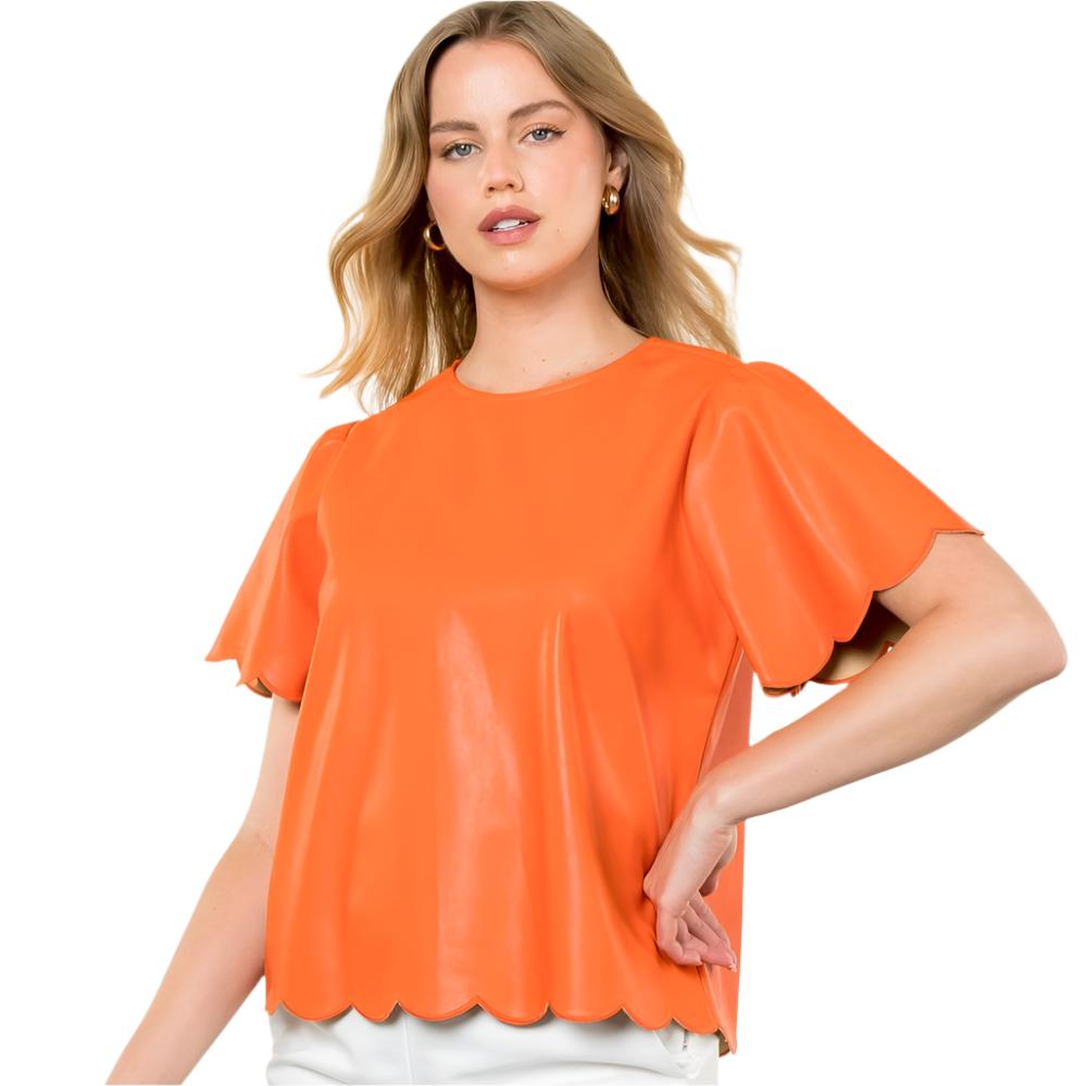 Short Sleeve Leather Top in Orange - FAirley Fancy