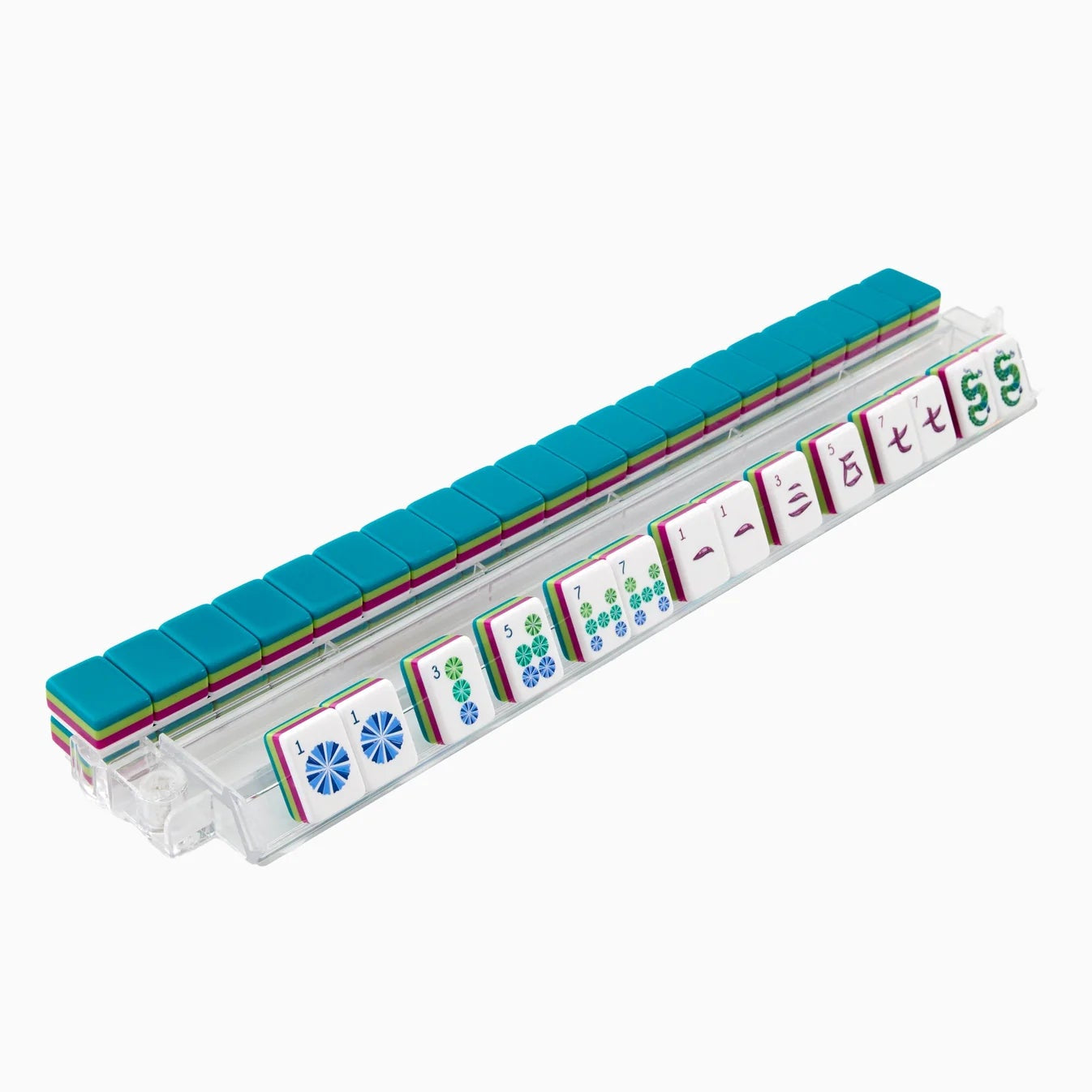 Set of colorful tiles with numbers and symbols on a white background
