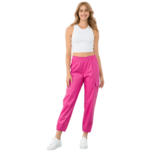 Leather Jogger Pants in Hot Pink - Fairley Fancy 