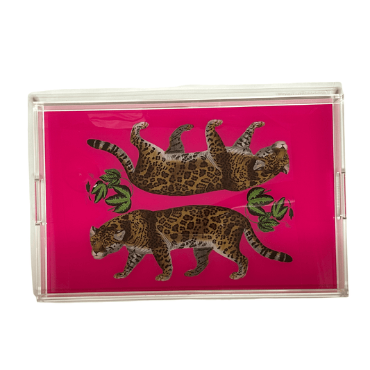 Leopard Seeing Double Hot Pink Acrylic Tray - Fairley Fancy 