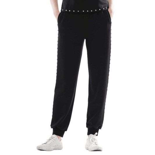 Light Lyocell Jogger Pants With Gemstone Trim - Fairley Fancy 