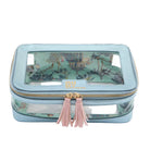 Light blue jewelry box with tassels on a white background