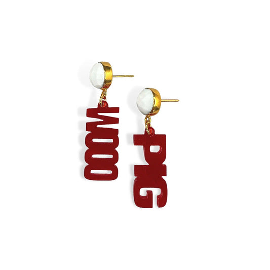 Mini Cardinal Red WOOO PIG Earrings - Fairley Fancy 