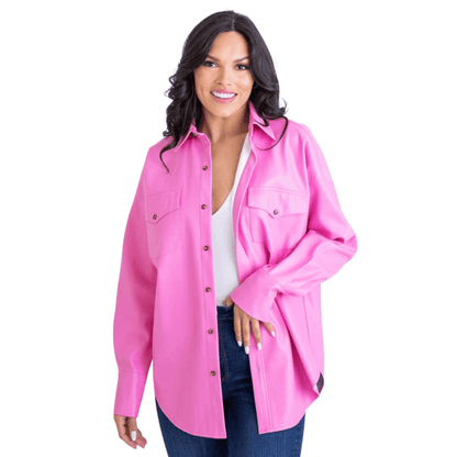 Pink Faux Leather Shacket - Fairley Fancy 