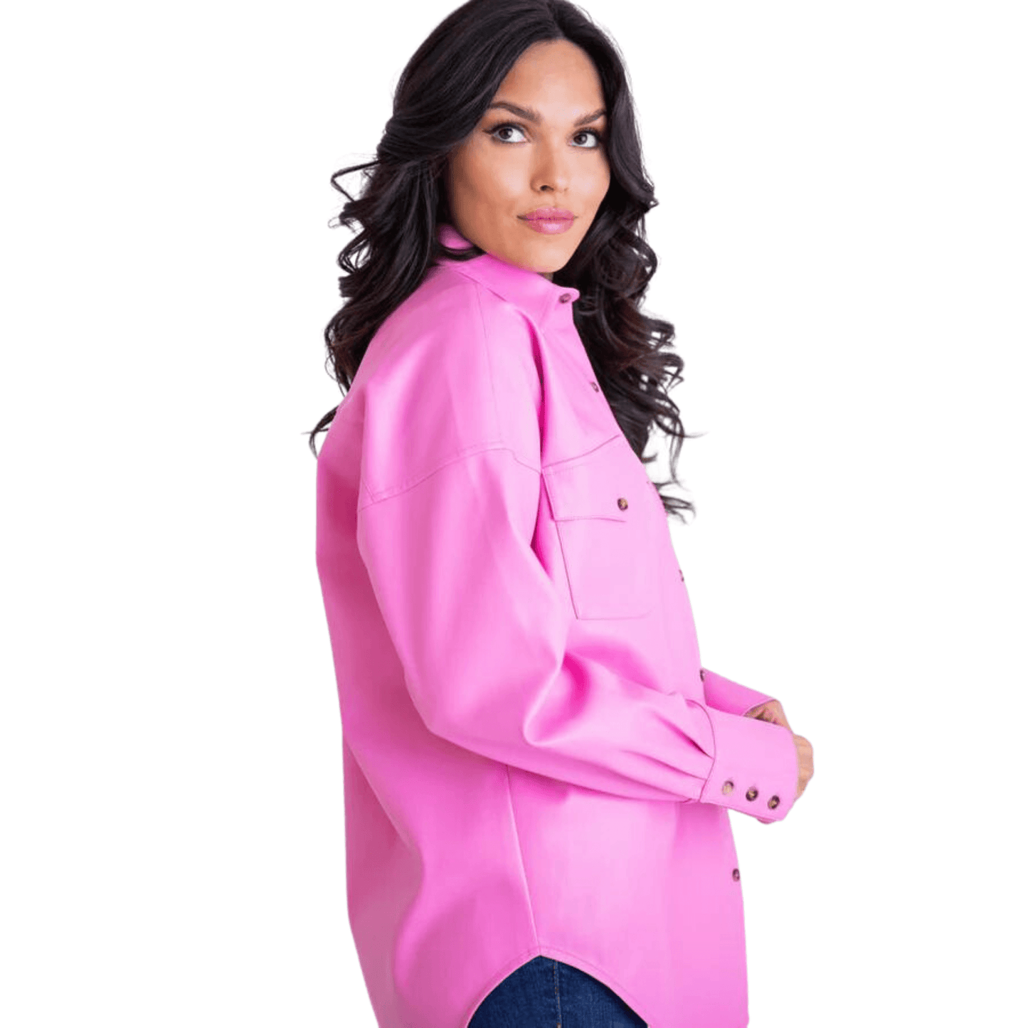 Pink Faux Leather Shacket - Fairley Fancy 