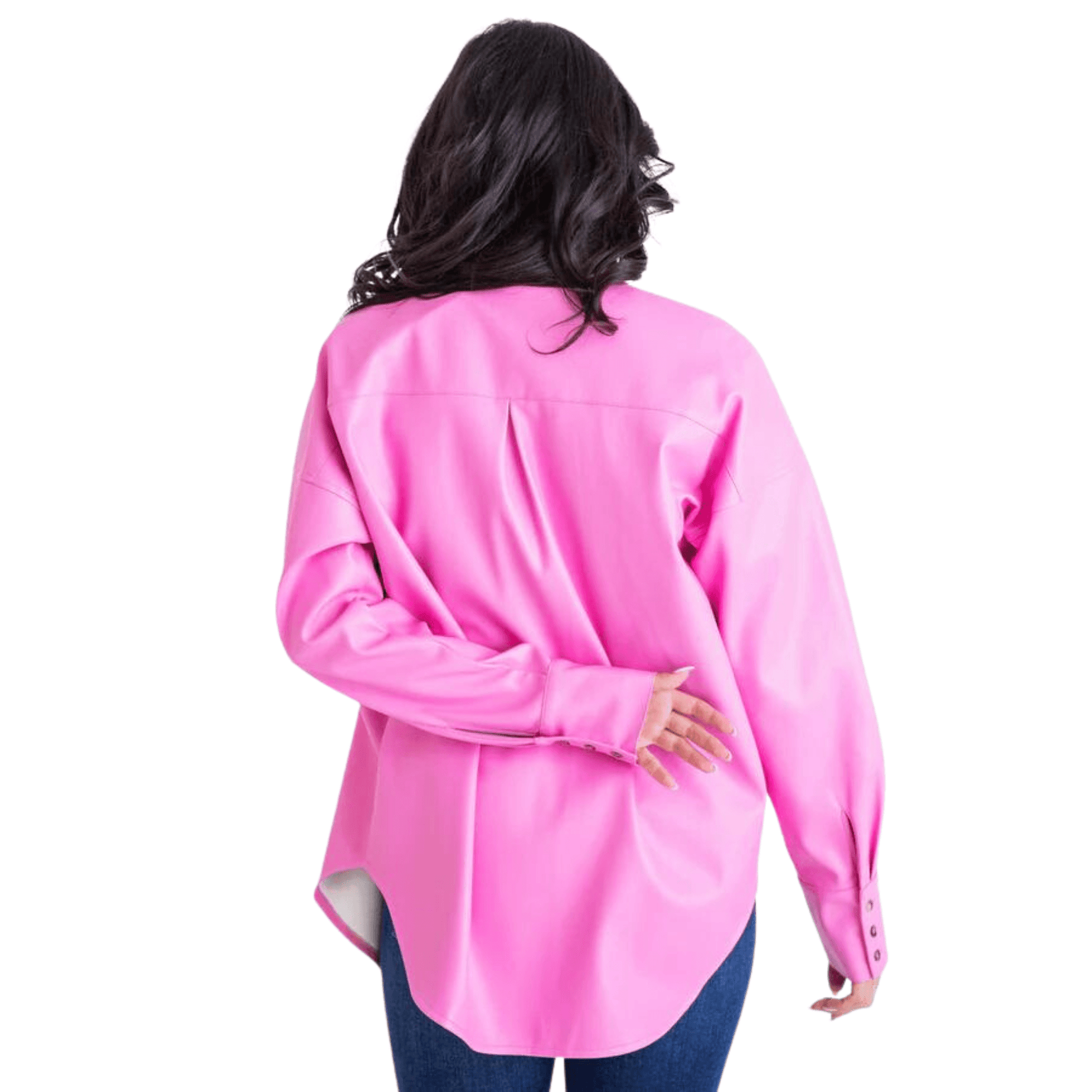 Pink Faux Leather Shacket - Fairley Fancy 