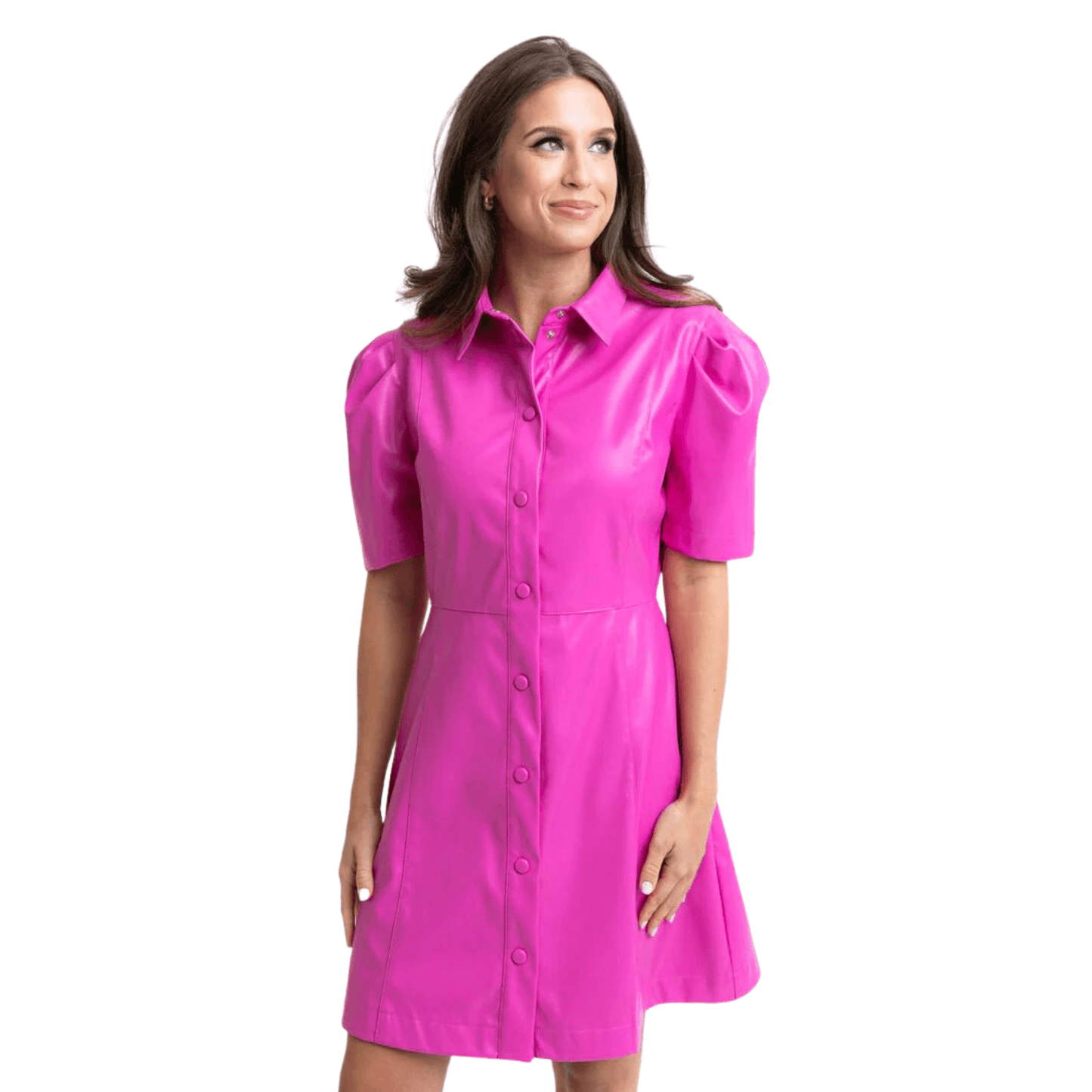 Pleather Button Dress in Magenta - Fairley Fancy 