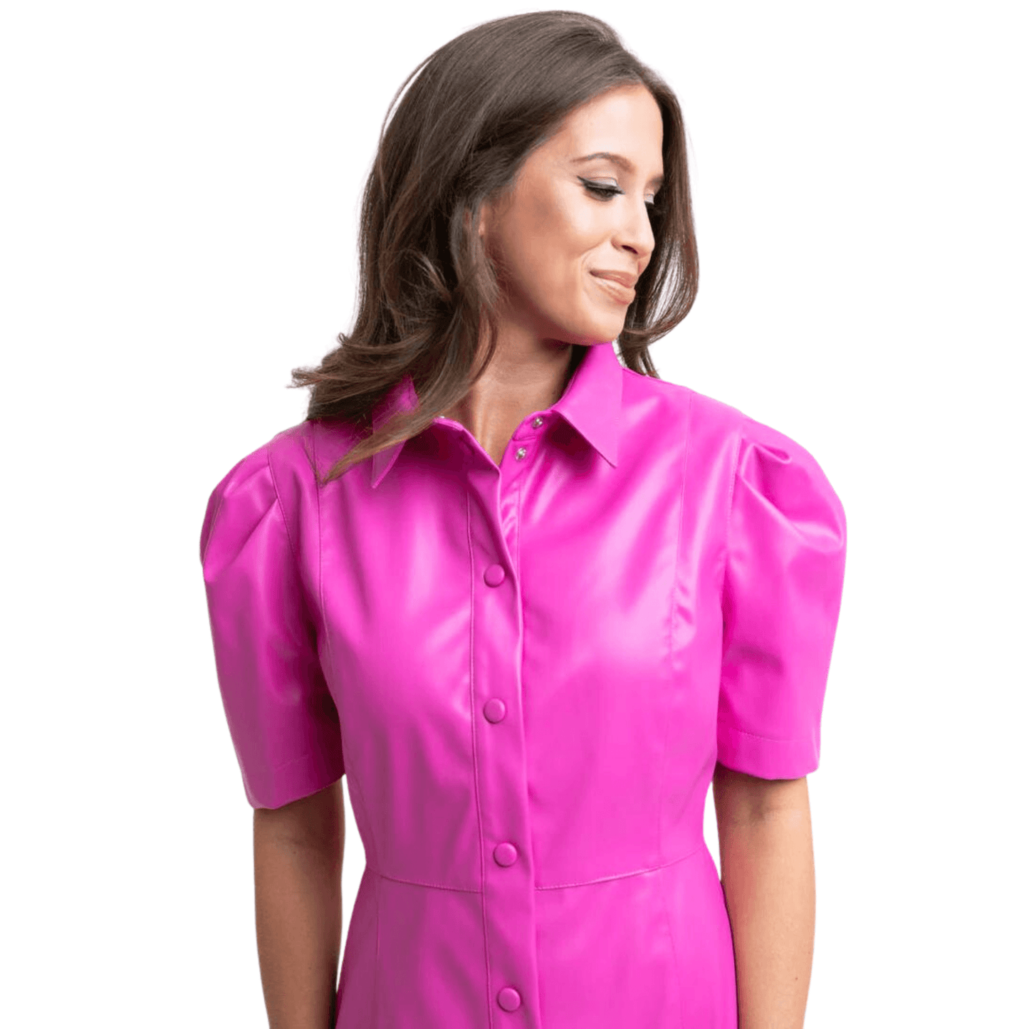 Pleather Button Dress in Magenta - Fairley Fancy 