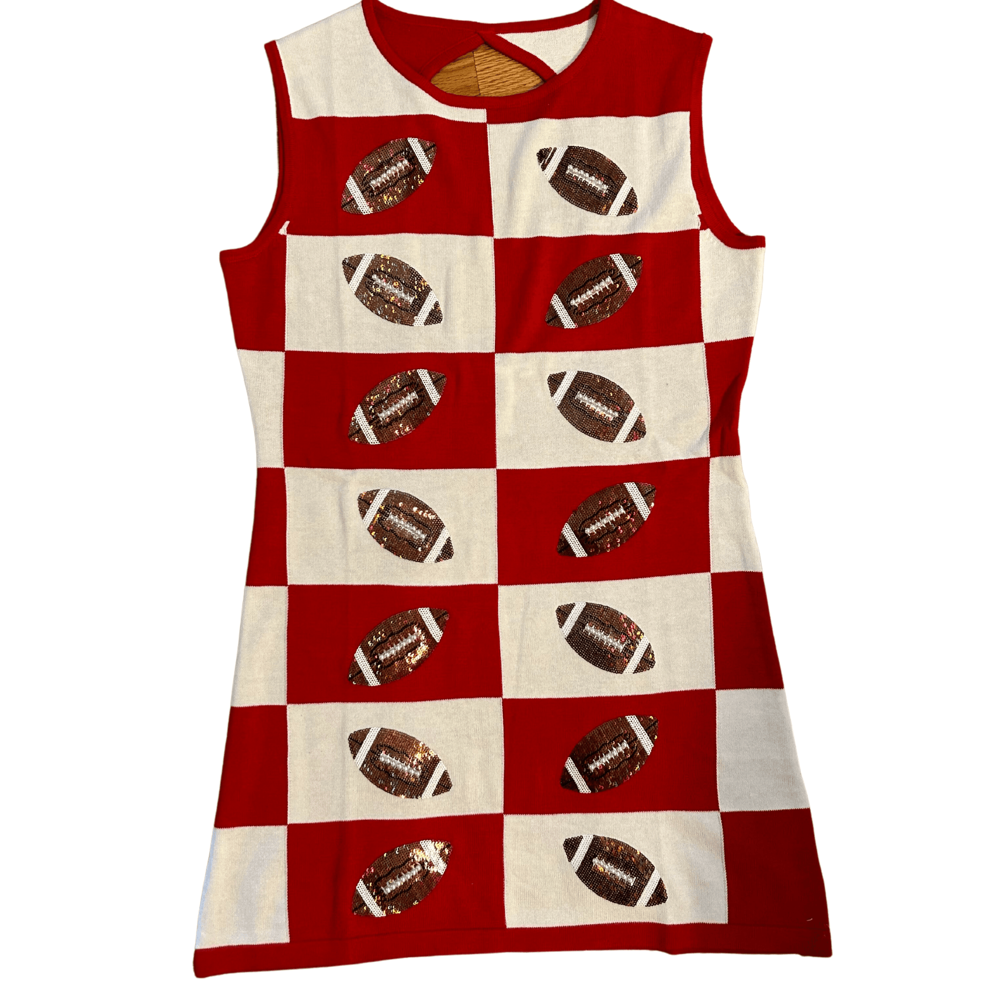 Red & White Football Checkered Dress - Fairley Fancy 