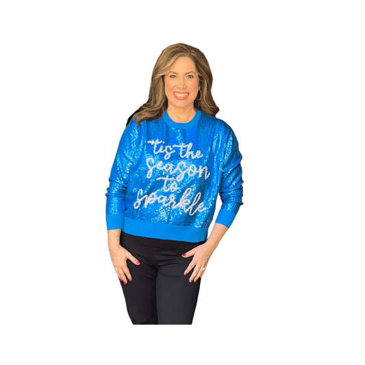 Royal Blue Full Sequin 'Tis the Season To Sparkle' Sweater - Fairley Fancy 