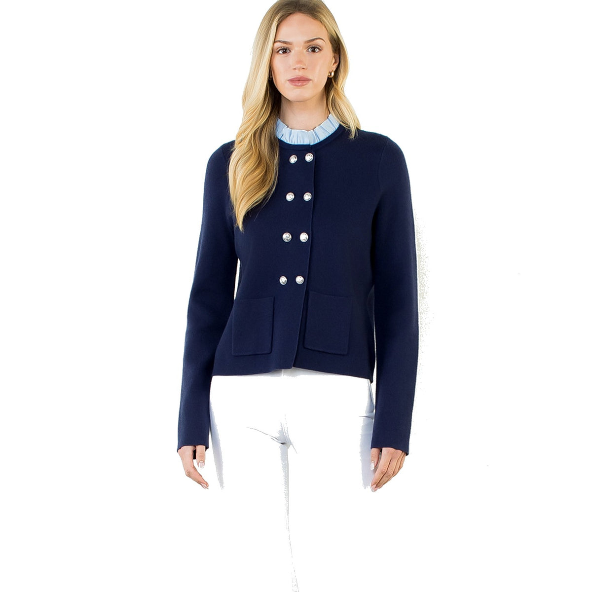 Ruffled Collar Cardigan with Silver Buttons - Fairley Fancy
