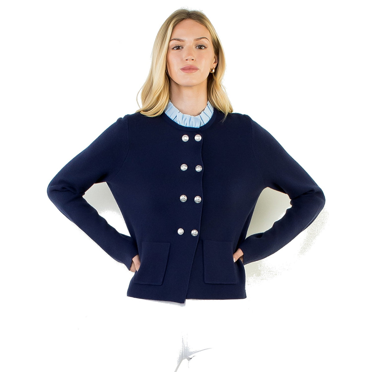 Ruffled Collar Cardigan with Silver Buttons - Fairley Fancy