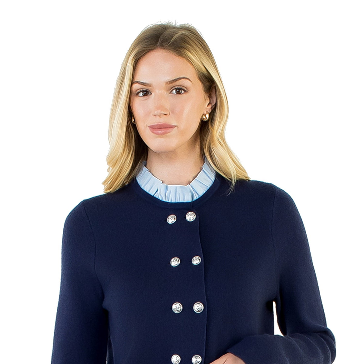 Ruffled Collar Cardigan with Silver Buttons - Fairley Fancy